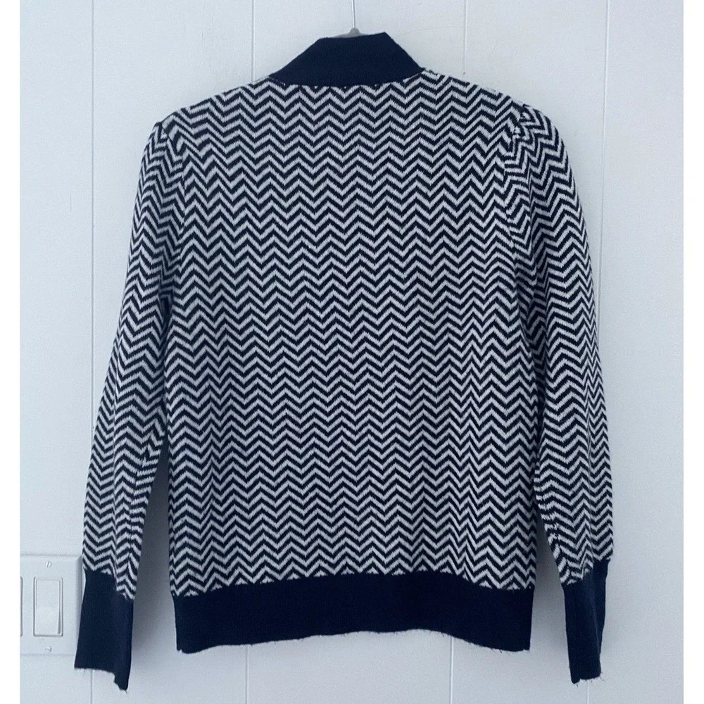 J.Crew Button Mockneck Alpaca-blend Sweater Chevron Sz Small Ivory Navy - Picture 2 of 6